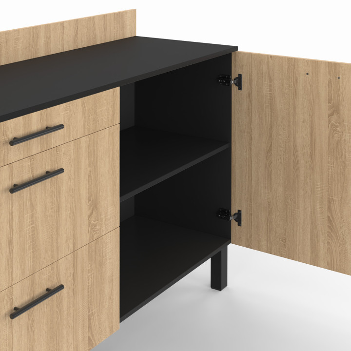 Cassettiera bassa 120cm in legno nero e faggio 1 anta + 3 cassetti - CINA | Zen Cart! IDMarket