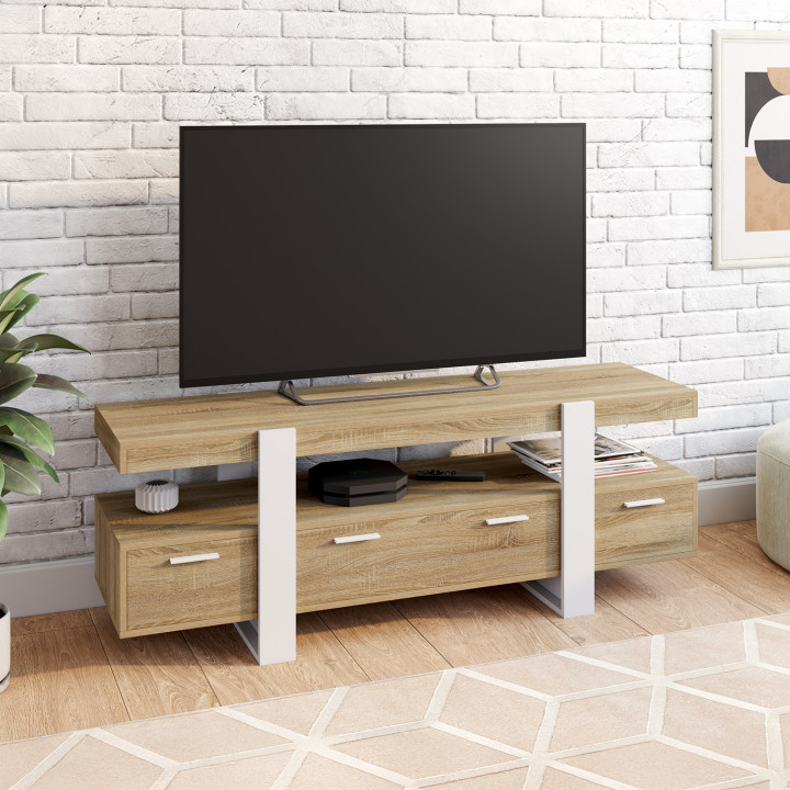 Porta TV 140 cm in legno e bianco con cassetti - PHOENIX | The Art of Living IDMarket