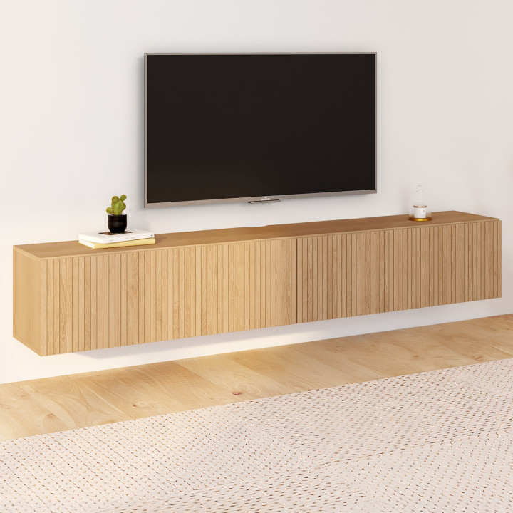 Porta TV a parete a doghe da 180 cm in rovere - JULIETTE | IDMarket