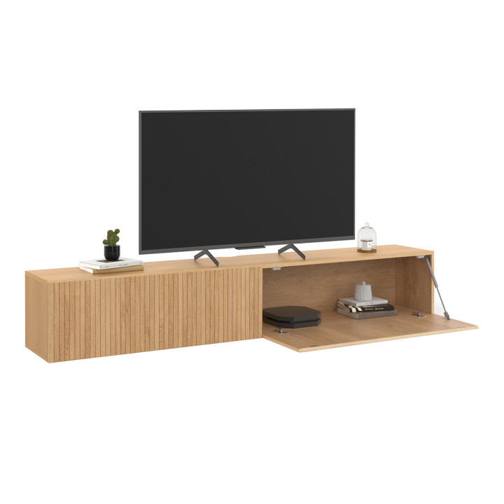 Porta TV a parete a doghe da 180 cm in rovere - JULIETTE | IDMarket