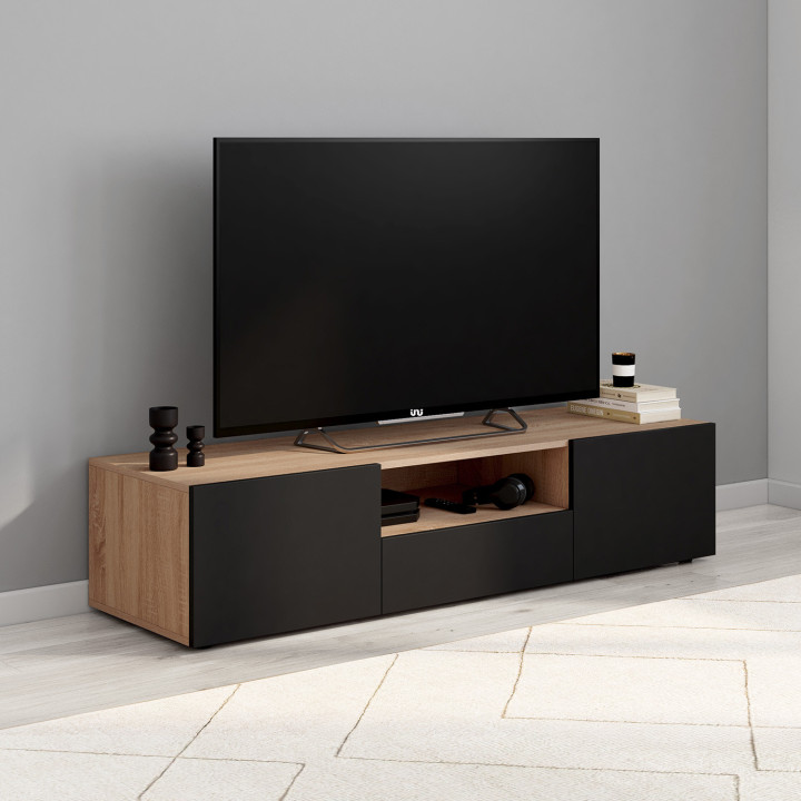 Porta TV in faggio con ante nere 140cm - ELI | Zen Cart! IDMarket