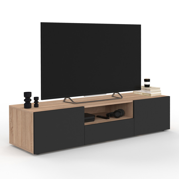 Porta TV in faggio con ante nere 140cm - ELI | Zen Cart! IDMarket