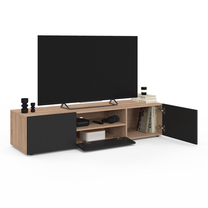 Porta TV in faggio con ante nere 140cm - ELI | Zen Cart! IDMarket