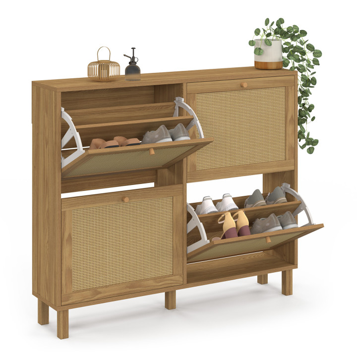 Scarpiera vintage in canna effetto naturale 20 paia 4 ante - HANAE | IDMarket