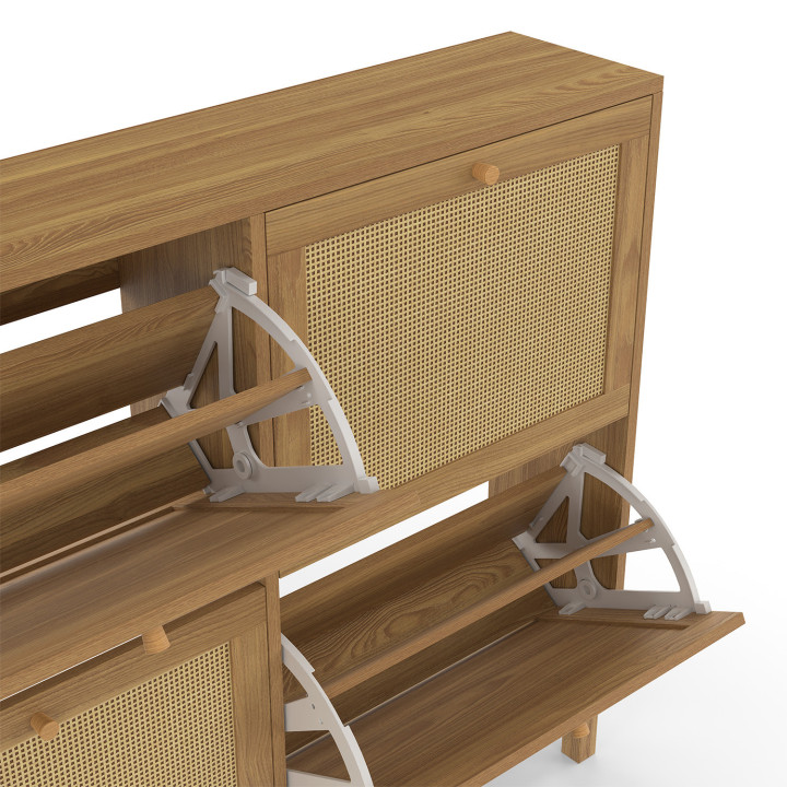 Scarpiera vintage in canna effetto naturale 20 paia 4 ante - HANAE | IDMarket