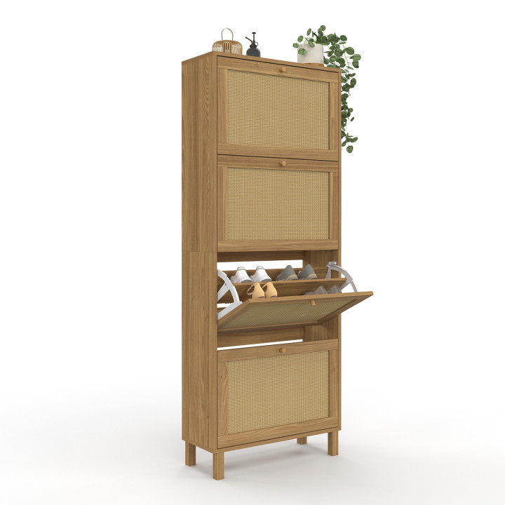 Scarpiera vintage 24 paia 4 ante effetto canna naturale - HANAE | IDMarket