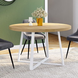 Tavolo da pranzo rotondo in legno e bianco per 4-6 persone - SELMA | IDMarket