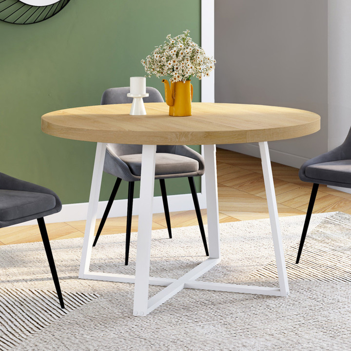 Tavolo da pranzo rotondo in legno e bianco per 4-6 persone - SELMA | IDMarket