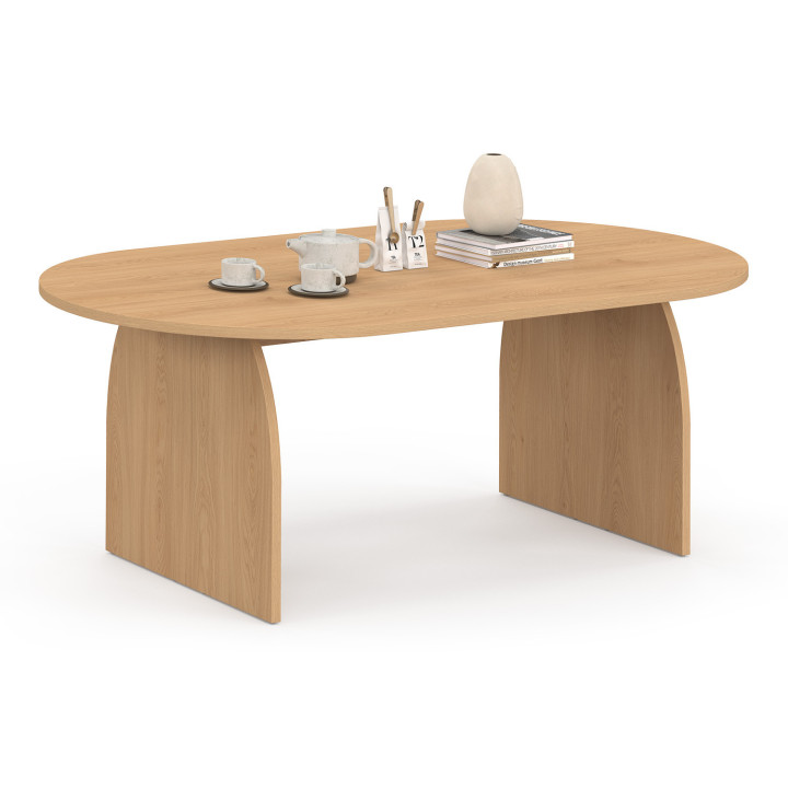 Tavolino ovale da 110 cm in legno effetto faggio con gamba centrale - EDITH | IDmarket
