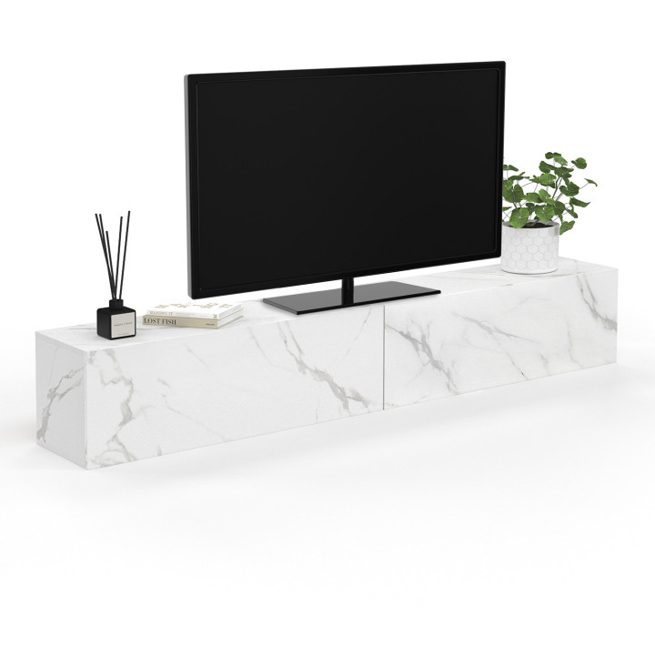 Mobile TV sospeso a 2 ante in legno effetto marmo, 180 cm - ELIO | REGNO UNITO IDMarket
