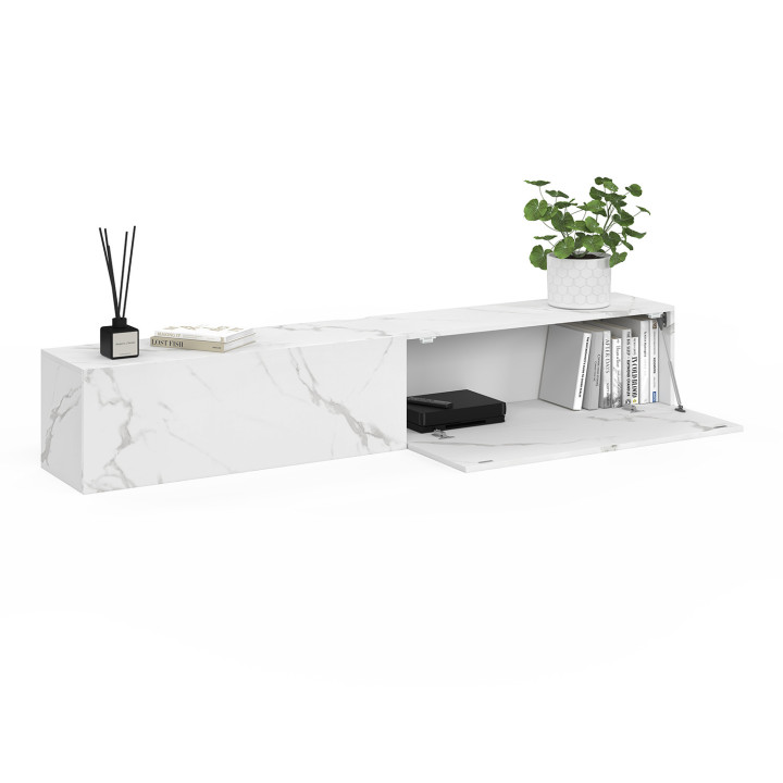 Mobile TV sospeso a 2 ante in legno effetto marmo, 180 cm - ELIO | REGNO UNITO IDMarket