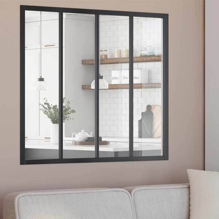 Tetto in vetro per officina con 4 vetrate in metallo nero e vetro temperato 116 x 108 cm | IdMarket