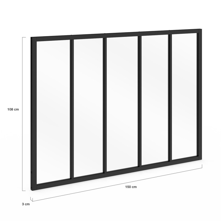 Tetto a 5 vetri L. 150 x H.108 cm in metallo nero e vetro temperato IDMarket