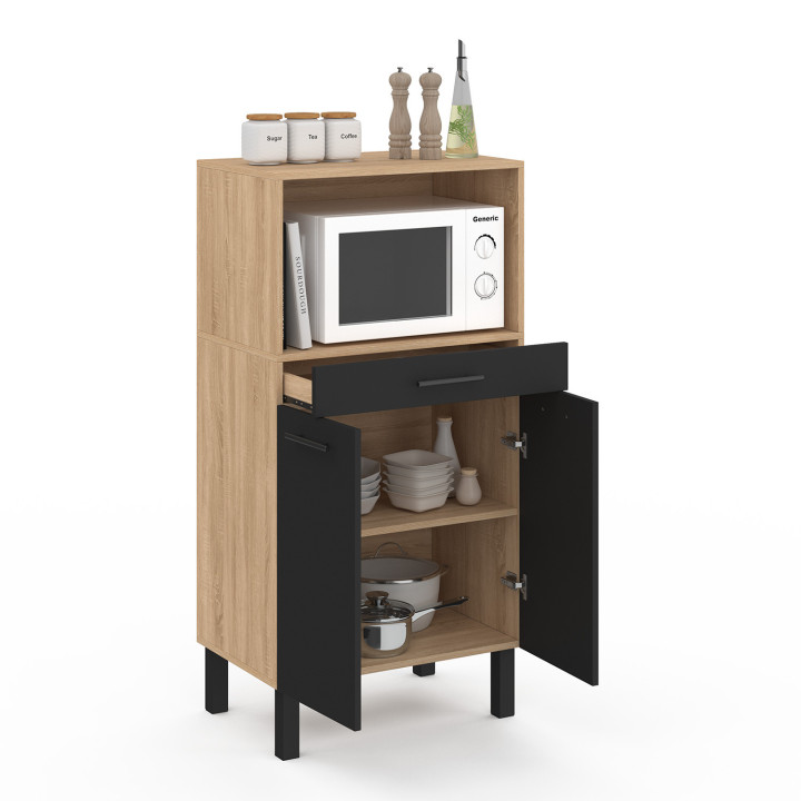 Credenza mediamente alta per microonde con cassetto e ante in faggio e nero - CINA | Zen Cart! IDMarket