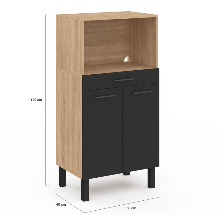 Credenza mediamente alta per microonde con cassetto e ante in faggio e nero - CINA | Zen Cart! IDMarket