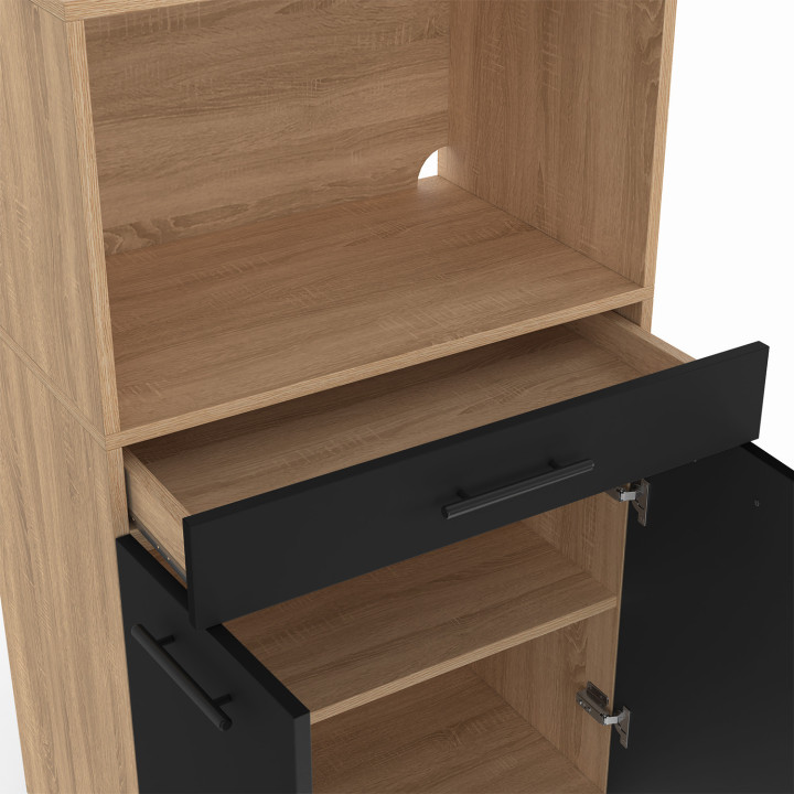 Credenza mediamente alta per microonde con cassetto e ante in faggio e nero - CINA | Zen Cart! IDMarket