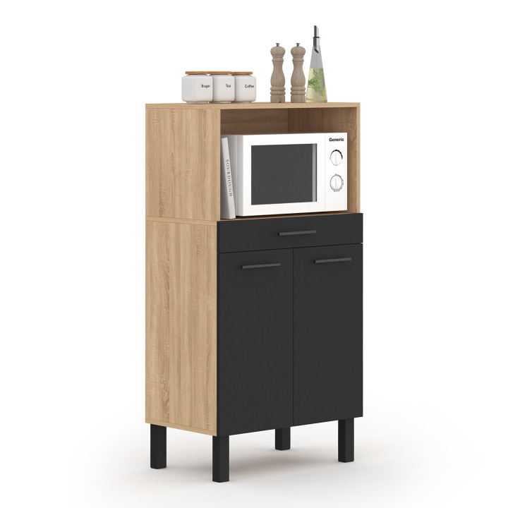 Credenza mediamente alta per microonde con cassetto e ante in faggio e nero - CINA | Zen Cart! IDMarket