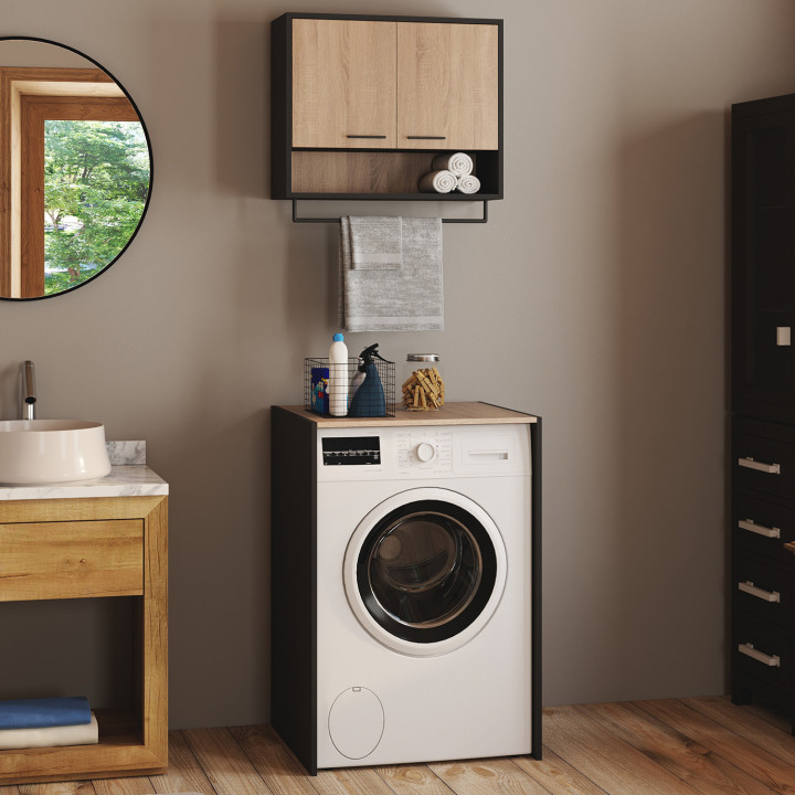 Set di mobili per lavanderia in faggio e nero per lavatrice - WALLIS | The WALLIS Group IDMarket