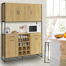 Credenza da cucina a 5 ante e portabottiglie, design industriale, 120 cm - DETROIT | IDMarket