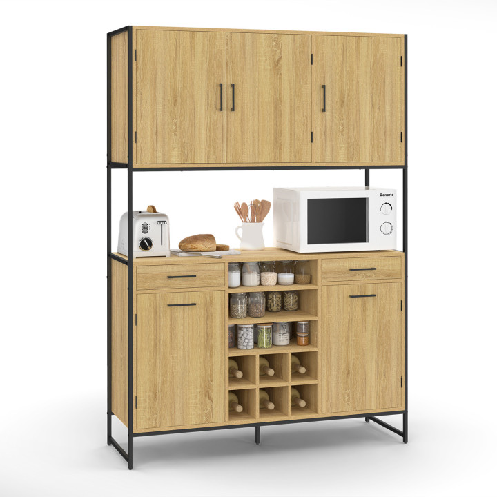 Credenza da cucina a 5 ante e portabottiglie, design industriale, 120 cm - DETROIT | IDMarket