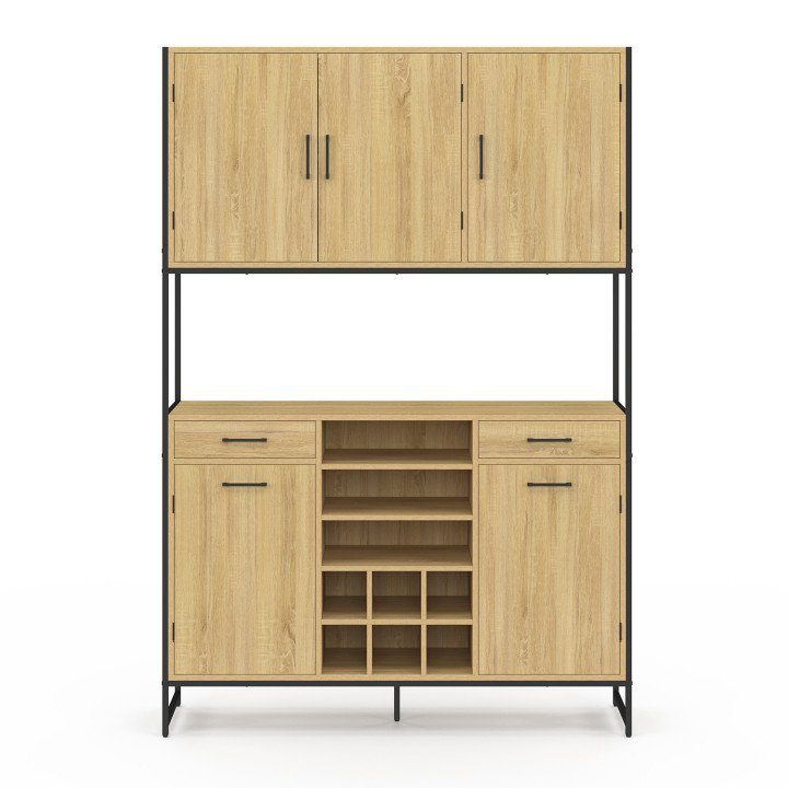 Credenza da cucina a 5 ante e portabottiglie, design industriale, 120 cm - DETROIT | IDMarket