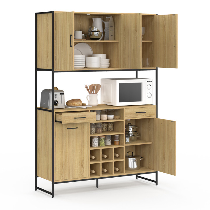 Credenza da cucina a 5 ante e portabottiglie, design industriale, 120 cm - DETROIT | IDMarket