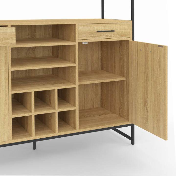 Credenza da cucina a 5 ante e portabottiglie, design industriale, 120 cm - DETROIT | IDMarket