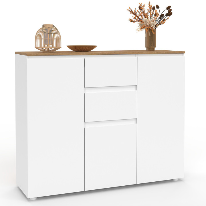 Credenza bianca 100 cm 3 ante 2 cassetti e piano in legno - TOBY | Zen Cart! IDMarket