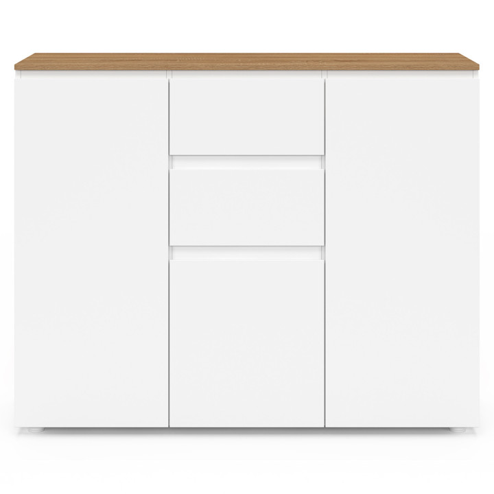 Credenza bianca 100 cm 3 ante 2 cassetti e piano in legno - TOBY | Zen Cart! IDMarket