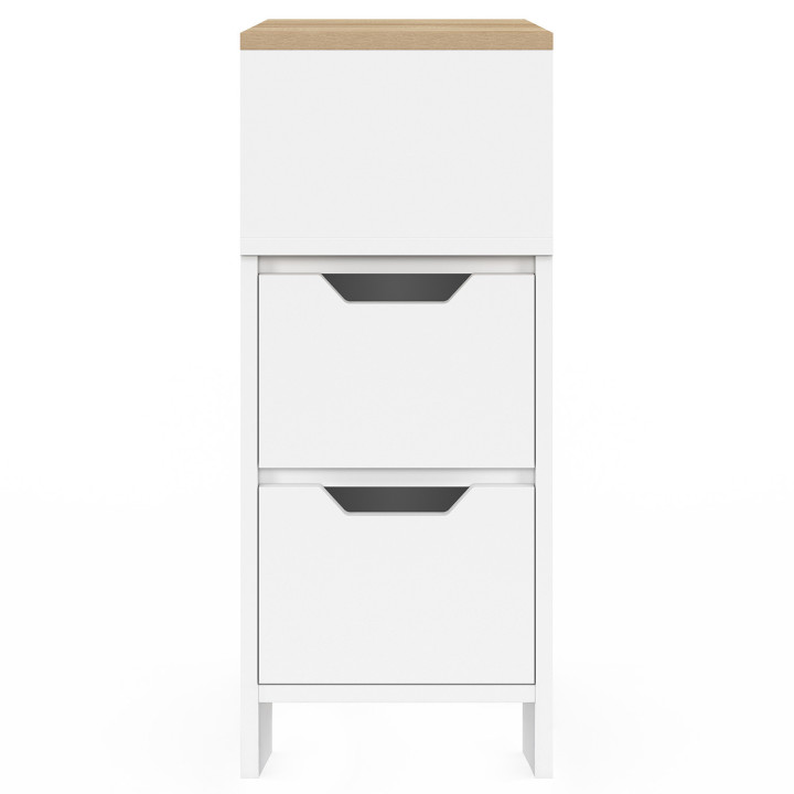 Comodino stretto a 2 cassetti in legno e bianco con nicchia laterale - ANOUK | Zen Cart! IDMarket