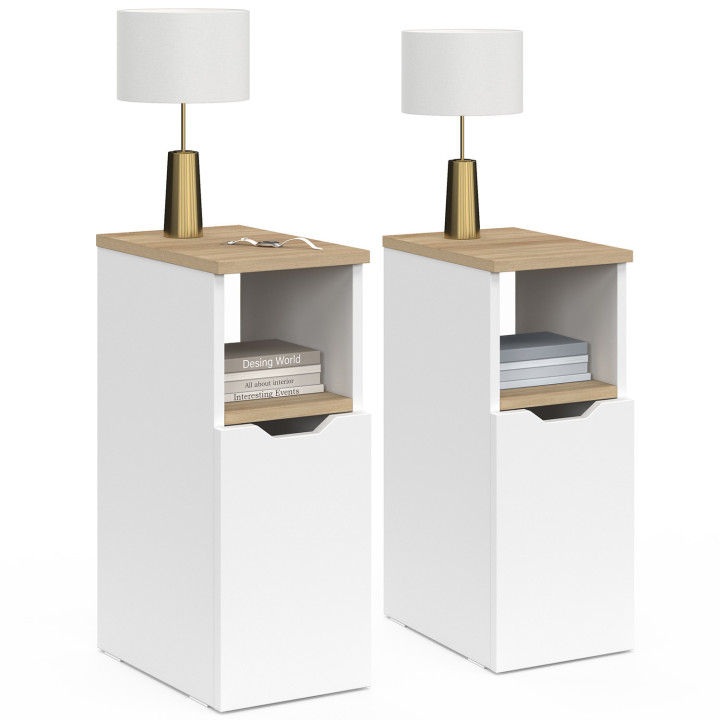 Comodini stretti bianchi e legno 1 anta con nicchia - ANOUK | Zen Cart! IDMarket