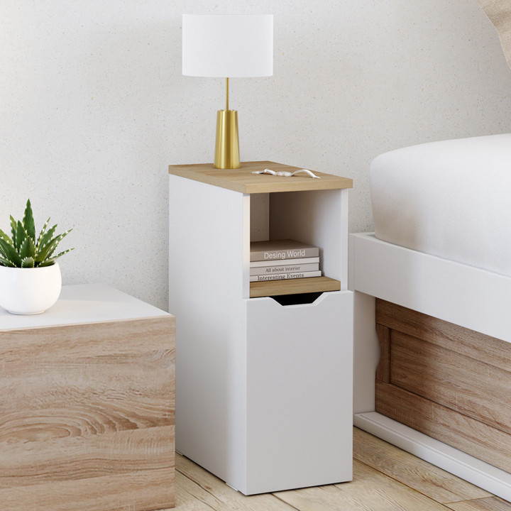 Comodini stretti bianchi e legno 1 anta con nicchia - ANOUK | Zen Cart! IDMarket