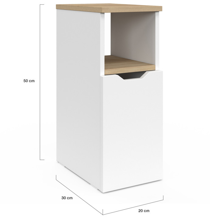 Comodini stretti bianchi e legno 1 anta con nicchia - ANOUK | Zen Cart! IDMarket