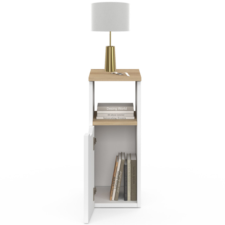 Comodini stretti bianchi e legno 1 anta con nicchia - ANOUK | Zen Cart! IDMarket