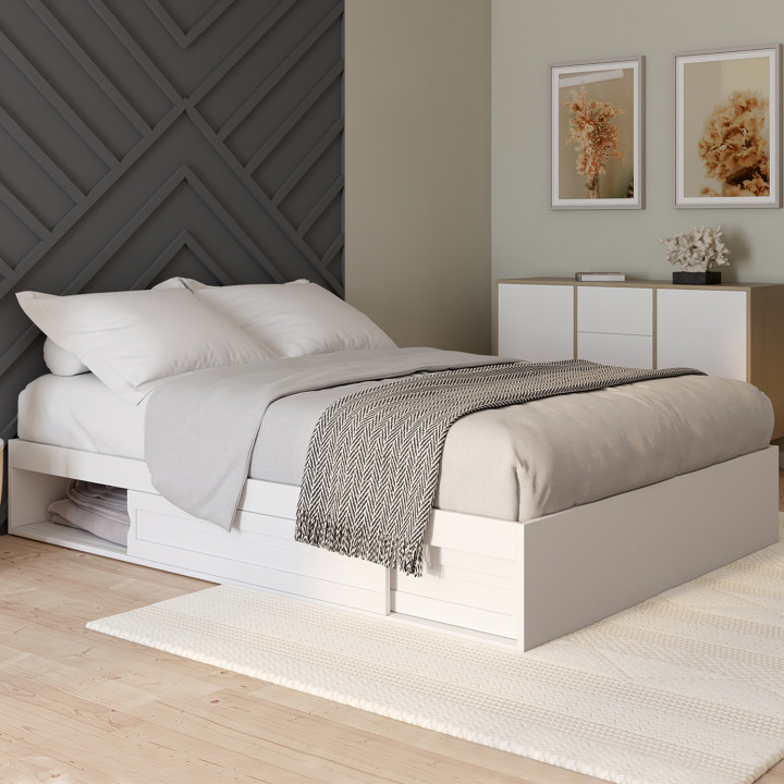 Struttura letto 160x200cm con contenitore e base bianca - SALEM | ID Market