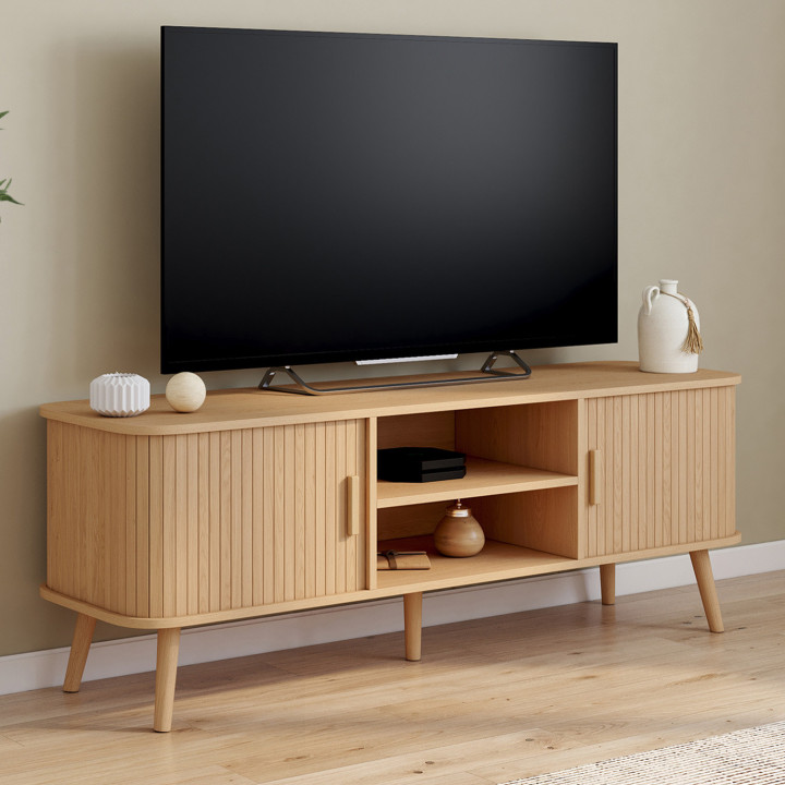Porta TV 140 cm a 2 ante scorrevoli in rovere - ROMIE | REGNO UNITOIDMarket