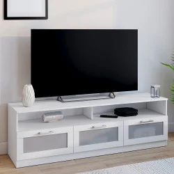 Porta TV 140 cm con ante smerigliate bianche - VITO | REGNO UNITO IDMarket