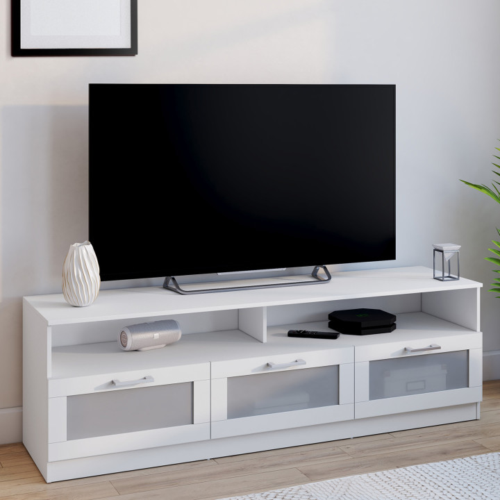 Porta TV 140 cm con ante smerigliate bianche - VITO | REGNO UNITO IDMarket