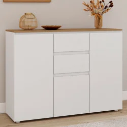 Credenza bianca 100 cm 3 ante 2 cassetti e piano in legno - TOBY | Zen Cart! IDMarket