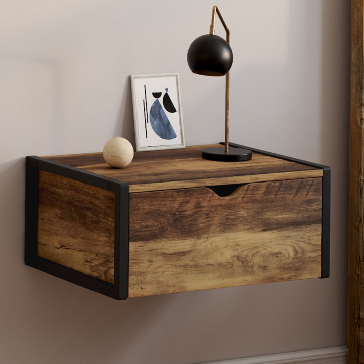 Comodini a parete in legno scuro e nero, stile industriale - HAWKINS | IDMarket