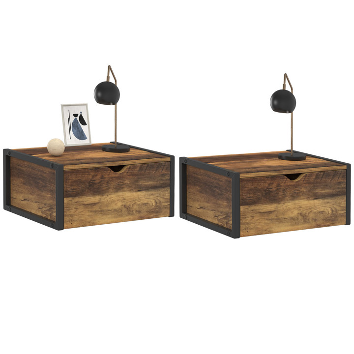 Comodini a parete in legno scuro e nero, stile industriale - HAWKINS | IDMarket