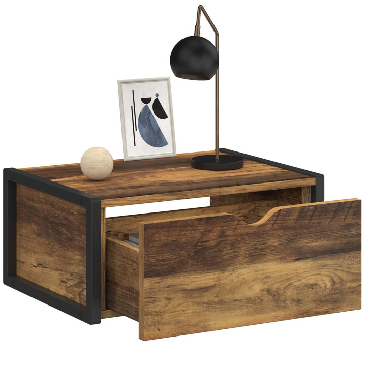 Comodini a parete in legno scuro e nero, stile industriale - HAWKINS | IDMarket