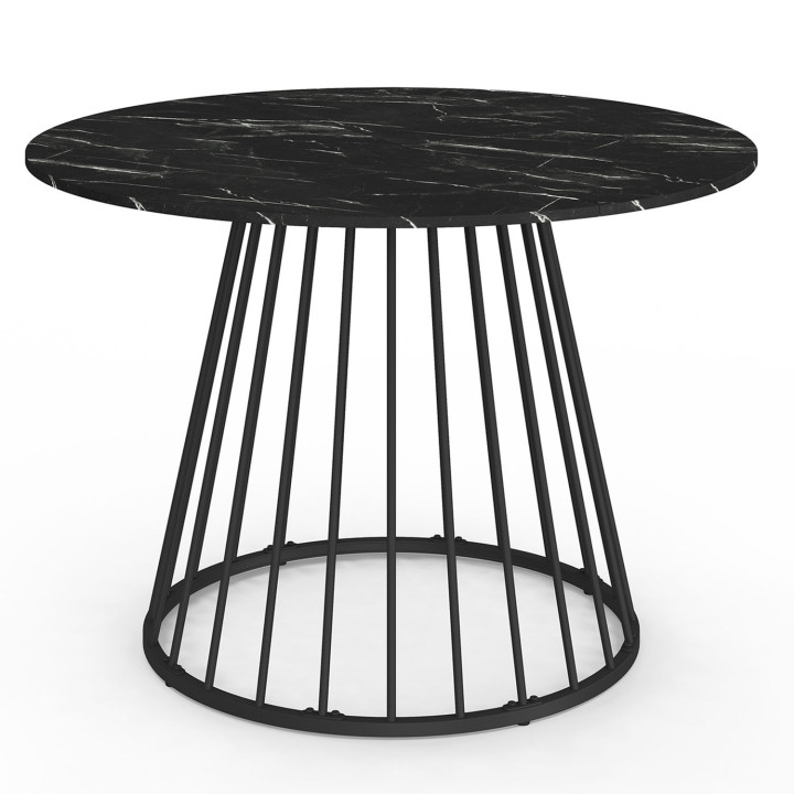 Tavolo da pranzo rotondo per 6 persone 110cm con piano effetto marmo nero e gambe nere - YUNA | Zen Cart! IDMarket