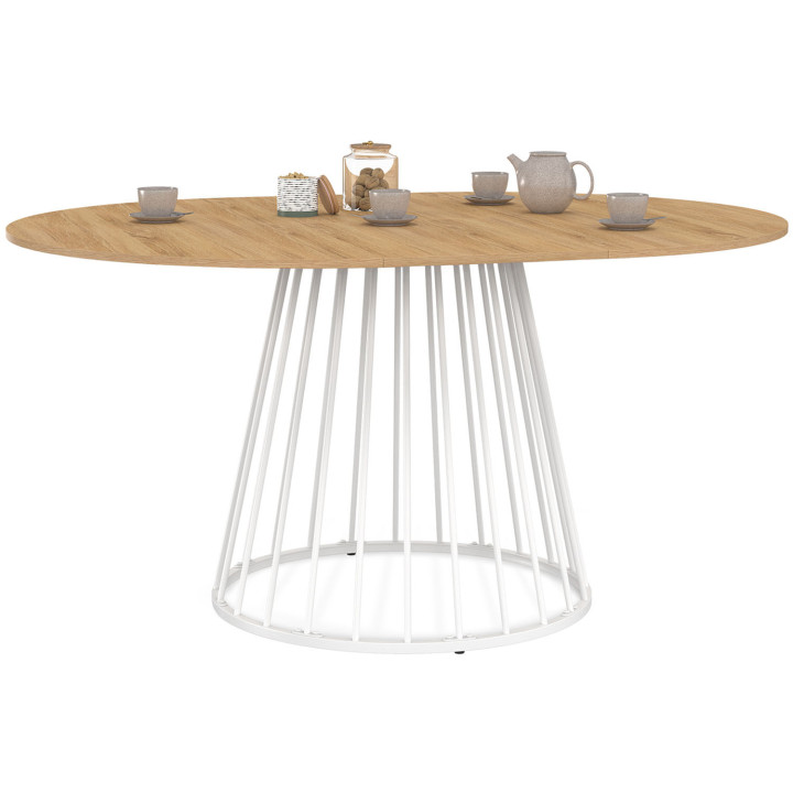 Tavolo da pranzo rotondo allungabile per 4-8 persone 110-150cm con piano in legno e gamba bianca - YUNA | Zen Cart! IDMarket