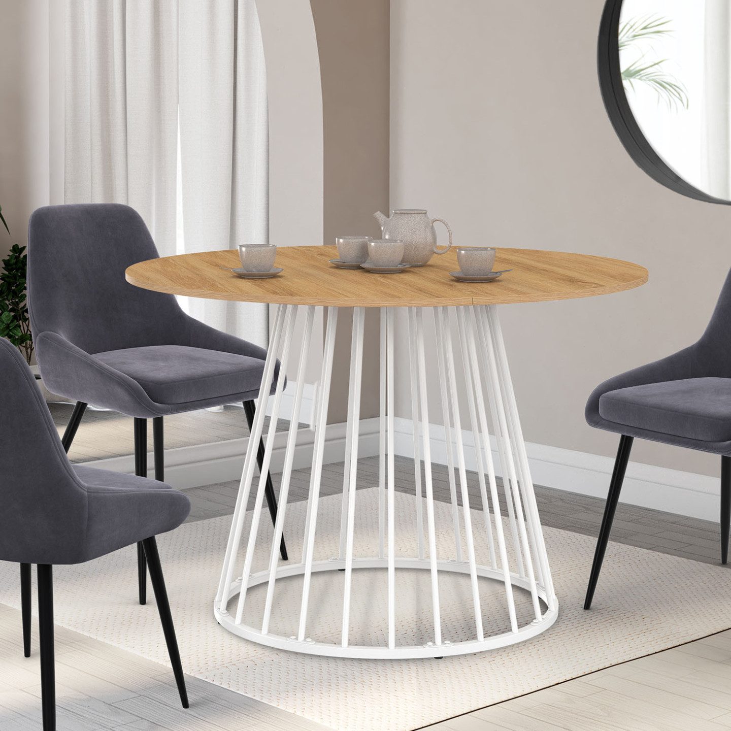 Tavolo da pranzo rotondo allungabile in ceramica e metallo nero, 100