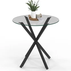 Tavolo da pranzo rotondo 4 persone 80cm nero con gambe a ragno e piano in vetro - ALIX | The ALIX Group IDMarket