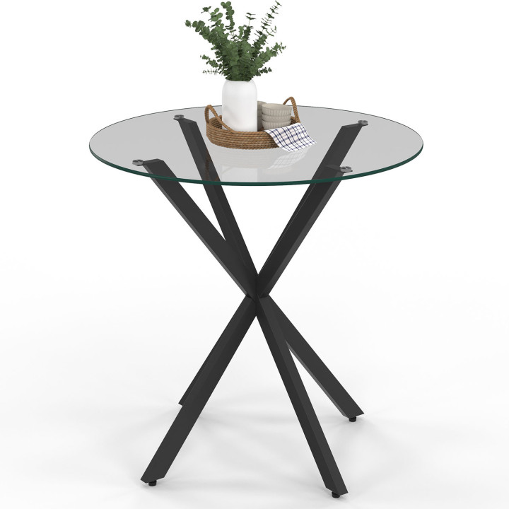 Tavolo da pranzo rotondo 4 persone 80cm nero con gambe a ragno e piano in vetro - ALIX | The ALIX Group IDMarket