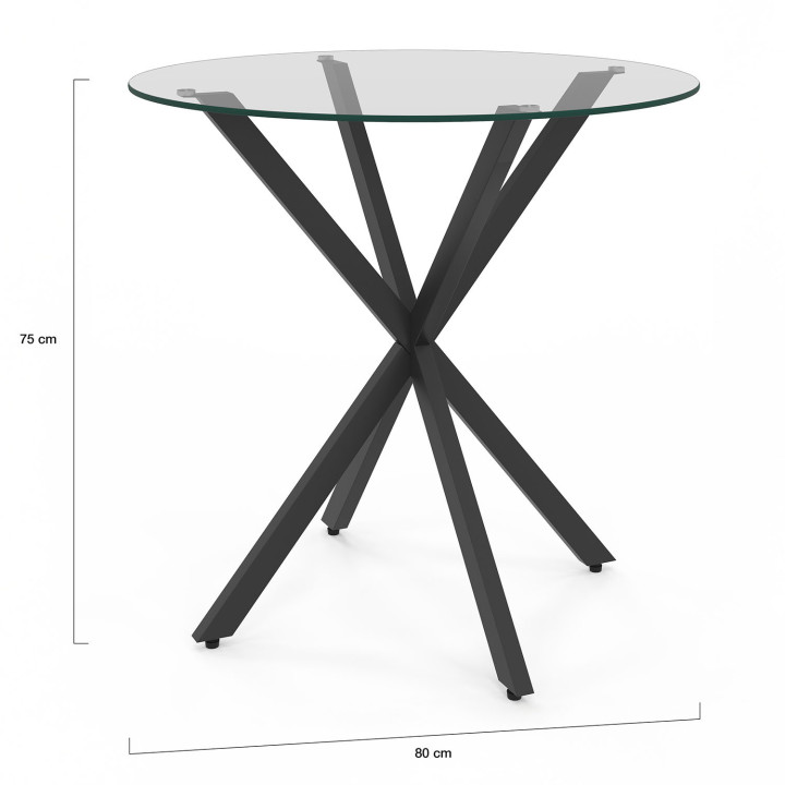 Tavolo da pranzo rotondo 4 persone 80cm nero con gambe a ragno e piano in vetro - ALIX | The ALIX Group IDMarket