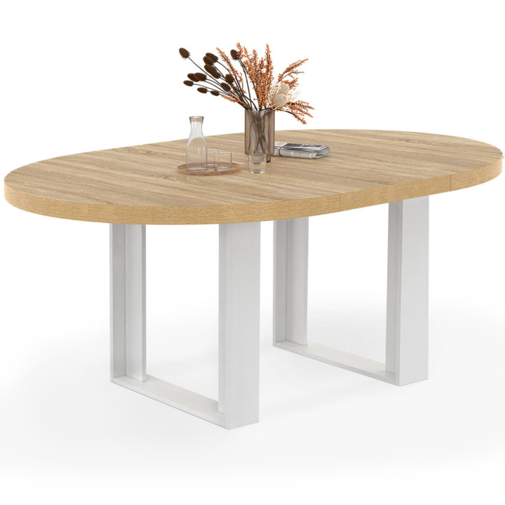 Tavolo da pranzo rotondo allungabile per 6 persone 110-150 cm in legno e bianco - PHOENIX | IdMarket