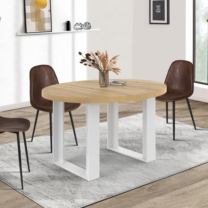 Tavolo da pranzo rotondo allungabile per 6 persone 110-150 cm in legno e bianco - PHOENIX | IdMarket